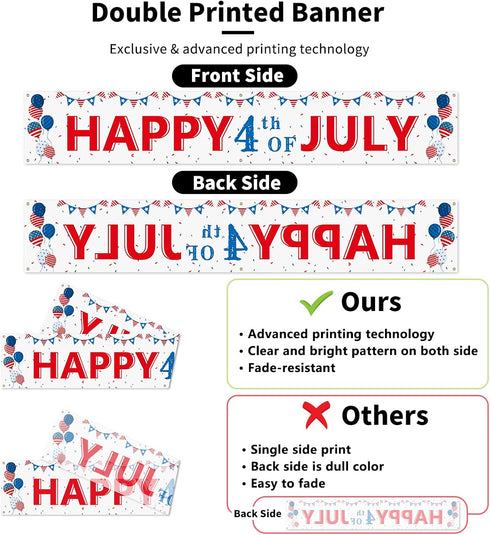 Probsin Large 4th of July Banner Decorations 120"x20" National Independence Day Yard Sign Patriotic Party Supplies American Balloons Hanging Decor...