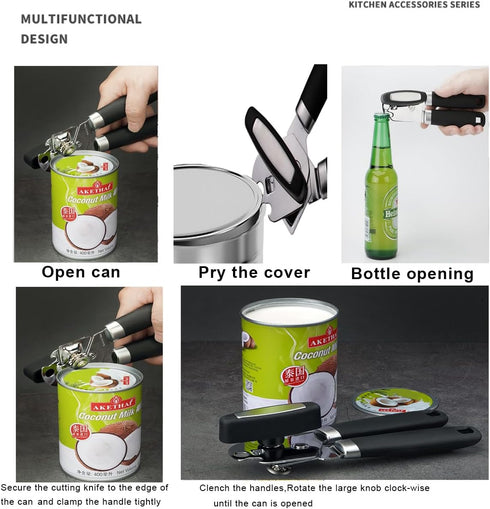 Stainless Steel Can Opener,Comfortable Handle,Sharp Blade Smooth Edge,Multifunctional Bottle Opener,Large Lid Openers,Handheld Easy Turn Knob (C02...