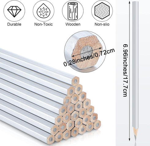 48 Packs Silver Pencil Welders Pencil Metallic Silver Marking Hex Pencil Welding Supplies Marking Tools for Welders Plumbers Framer Carpenter Offi...