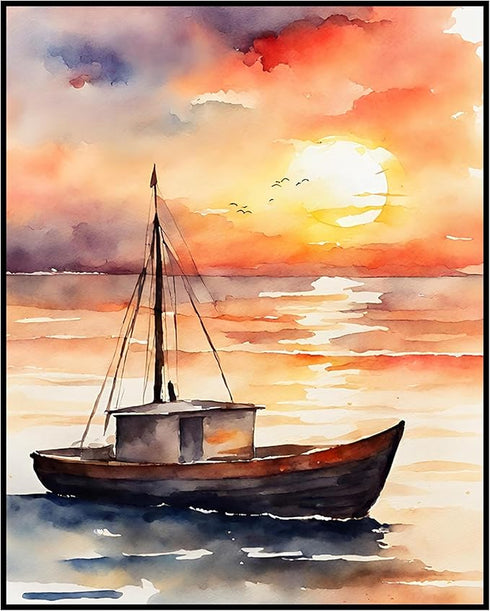 Posterizer 1 pcs- sea and beach themed oil painting style print 11-Landscape & Nature Art-Floral Botanical Art- Decor for Home & Office- unframed ...