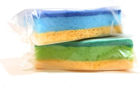 Graham & Ash Co 6 Pack Natural Sponges Plant Based Wood Pulp Non Scratch Sisal Scrubber for Kitchen Bathroom and All Surfaces (6, Blue & Yellow)...