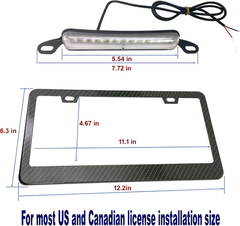 AOOTF License Plate Frame with Light Bar Assembly- License Plate Light Lamp Bulbs & Aluminium Carbon Fiber Car Tag Holder Mount Kit for Truck SUV ...