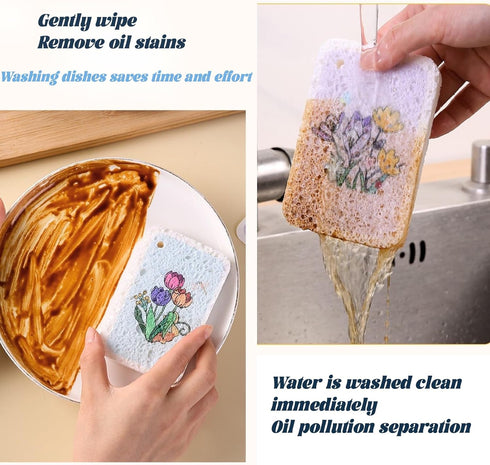 6 Pcs Compressed Sponges Non-Scratch Cellulose Sponges Flat Sponges That Expand in Water for Kitchen Bathroom Cars Facial Cleansing Crafts...
