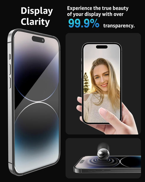 Usergrt Compatible with iPhone 14 Pro Glass Screen Protector, Fast Install with Auto Alignment Frame, Ultra Hard, Curved Edge Full Coverage Case F...