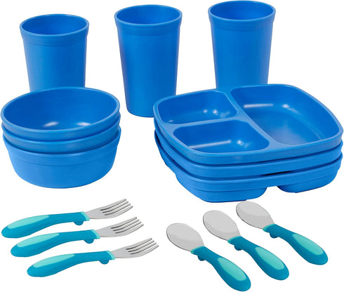 ECR4Kids My First Meal Pal Combo Set, Children's Tableware, Blue, 15-Piece...