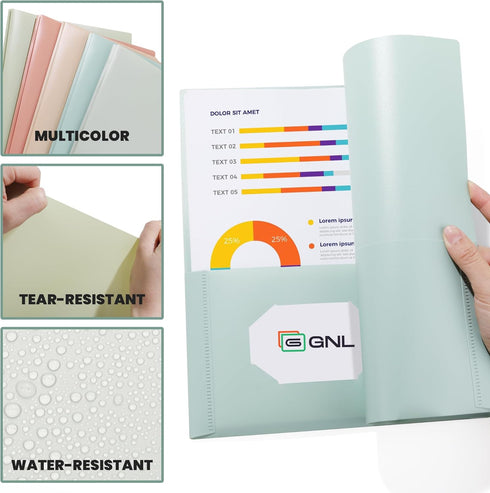 Plastic Folders with Pockets and Prong, Pack of 5, Muted Pastel Colors, Heavy Duty 2 Pocket File Folders Letter Size, Folders with Prongs for Scho...