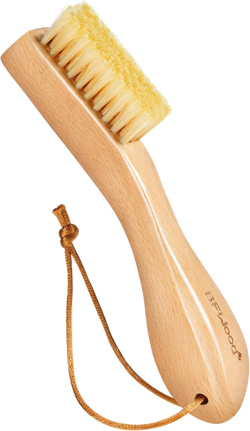 BFWood Laundry Stain Brush, Natural Soft Boar Bristles, Removes Tough Stains from Delicate Fabrics Like Knits, Cotton, and Linens, Gentle on Fabri...