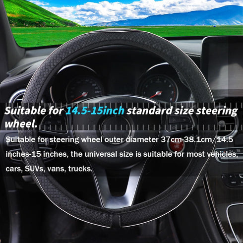 Car Steering Wheel Cover, Leather Auto Steering Wheel Protector, Anti-Slip Car Interior Protection Accessories for Men and Women, 15 inch Universa...