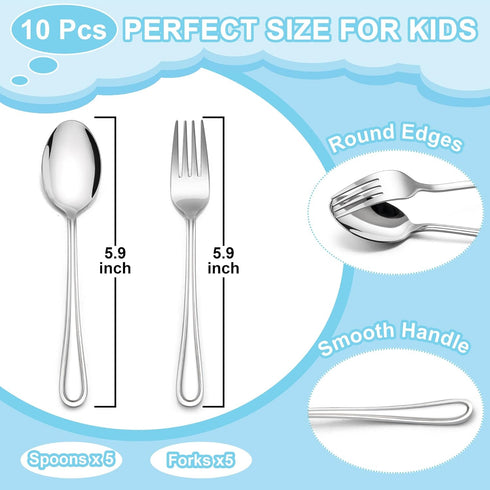 E-far 10-Piece Toddler Utensils, Kid Stainless Steel Silverware Set, Children Safe Forks and Spoons Set for Self Feeding, Healthy & Non-Toxic, Mir...