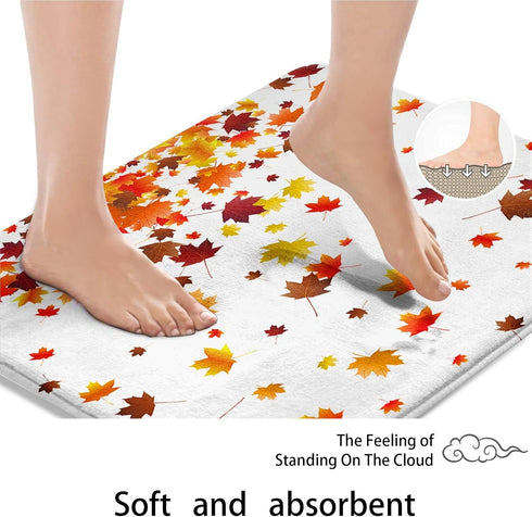 Autumn Falling Maple Leaves Bathroom Rugs and Mats Sets 2 Piece, Orange Fall Bathroom Rugs Non Slip, Farmhouse Absorbent Microfiber Memory Foam Ba...