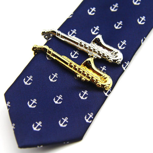 Saxophone Tie Clips Sax Tie Bar Tacks Mens Silver Golden Tone Music instrument Tie Clasps Musician Gifts...