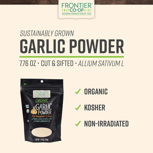 Frontier Co-op Organic Garlic Powder, 7.76-Ounce Bag, Pure and Natural Garlic Seasoning | Non-GMO and Kosher Certified | Add Flavor to Your Savory...