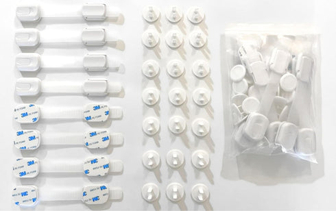 Set of 21 outlet covers and 8 baby locks. Cabinet Locks for Babies-Child Locks for Cabinets-Baby Proofing Cabinets-Child Safety Cabinet Locks-Chil...