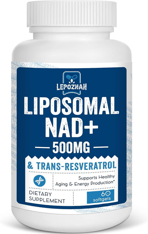 Liposomal NAD+ 500 mg + Trans-Resveratrol 300 mg, Superior Absorption True NAD Supplement Efficient for Cellular Energy Metabolism & DNA Repair, 6...