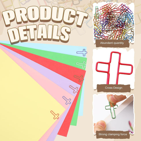 100 Pcs Paper Clips 1.34 x 0.8 Inches Multicolored Paper Clips Cute Paper Clips Journaling Supplies for Bookmark Study Gifts (Cross)...