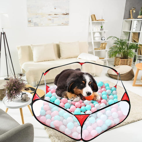 Portable Cute Hexagon Playpen Children Ball Pit, Indoor and Outdoor Easy Folding Ball Play Pool Kids Toy Play Tent with Carry Tote (Black and Red)...