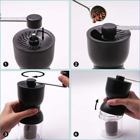 LHS Manual Coffee Grinder with Ceramic Burrs, Hand Coffee Bean Grinder with 2 Containers Adjustable Coarseness for Home, Office and Travelling...