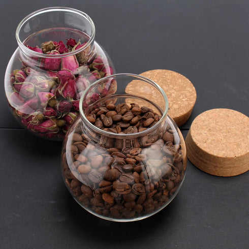 Spherical Glass Jar With Cork Lid Airtight - 17oz Candy Jar Kitchen Glass Jar - for Preserving and Storing Coffee, Spice, Beans, Sugar, Apothecary...
