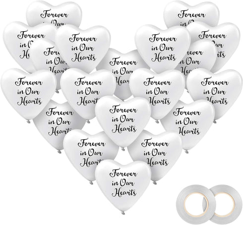 60 Pieces Memorial Balloons Funeral Hearts Shape Remembrance Latex Balloons with 2 Rolls White Ribbons for Rfuneral, Condolence, Funeral, Annivers...