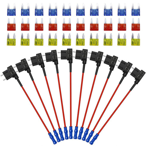10 Pack 12V Car Add-A-Circuit Fuse Tap Adapter Piggy Back Mini APM ATM Blade Fuse Holder with 10A 15A 20A for Cars Trucks Boats...