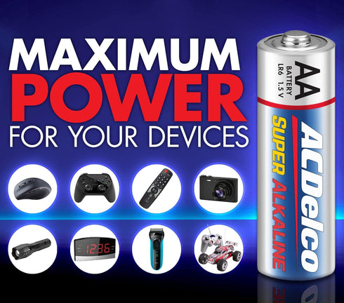 ACDelco 40-Count AA Batteries, Maximum Power Super Alkaline Battery, 10-Year Shelf Life, Reclosable Packaging, Blue...