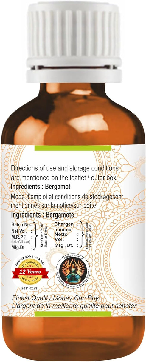 Pure Bergamot Essential Oil (Citrus bergamia) Steam Distilled 50ml (1.69 oz)...