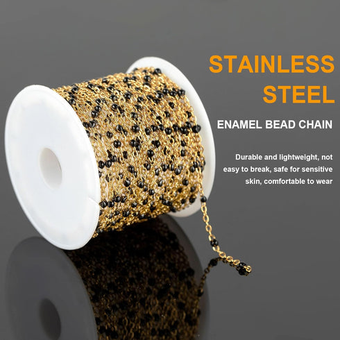 KYUNHOO 16.4 Feet Gold Plated Chain for Jewelry Making Solid Stainless Steel Cable Chain Black Beaded Jewelry Chain Roll with Lobster Clasps Jump ...