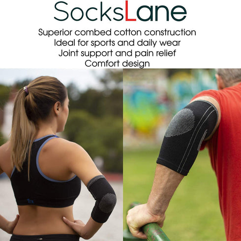 Cotton Compression Elbow Sleeves, 2 Support Braces for Men and Women Tennis, Golf, Joints and Tendons Pain Relief, Arthritis, Tendonitis, Bursitis...