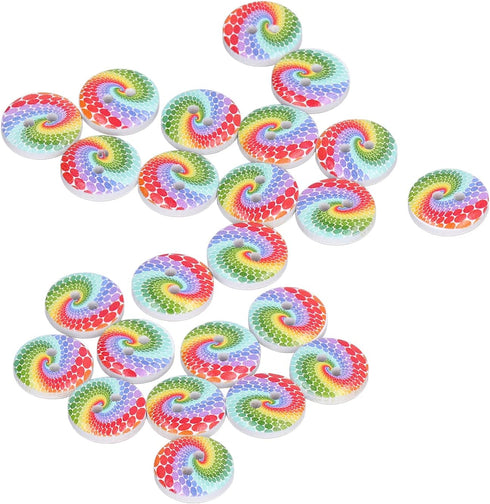 100pcs Wood Craft Buttons, 15mm Wooden Buttons 2 Holes Rainbow Cyclone Design Buttons for Sewing Colorful Buttons for Sewing Crafting DIY Craft...