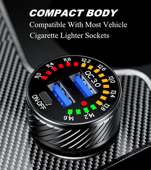Car Charger, BRCOVAN Dual QC3.0 Port USB Car Charger Adapter, 36W 3A Fast Charge Car Phone Charger with Colorful Voltmeter & ON/Off Switch......