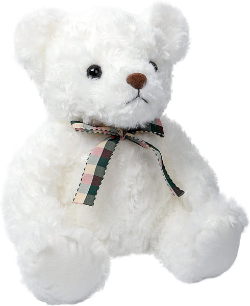 Fluffy White Teddy Bear Stuffed Animals Plush Toys with lattice Tie for Kids Babies Birthday Bedtime, 12 inches...