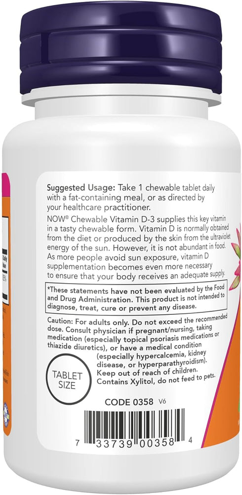 NOW Supplements, Vitamin D-3 5,000 IU, Natural Mint Flavor, Structural Support*, 120 Chewables...