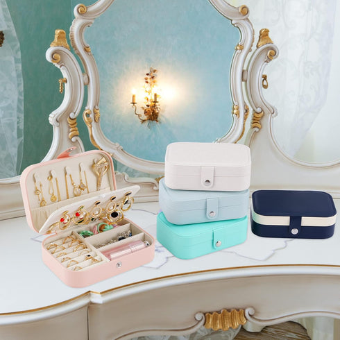 Travel Jewelry Box, PU Leather Small Jewelry Organizer for Women Girls, Double Layer Portable Mini Travel Case Display Storage Holder Boxes for St...