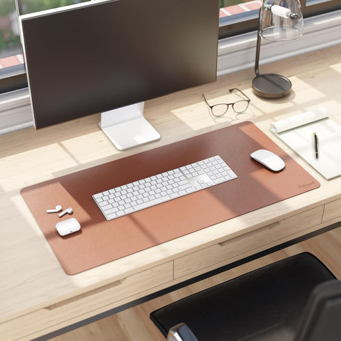 Smead Desk Pad, Vegan Leather Desk Mat with Non-Slip Faux Suede Backing, Perfect Desk Organizer for Office Decor, 31.5” x 15.7” Medium, Saddle (64...