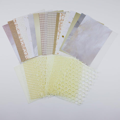 30Pcs Assorted Scrapbook Paper Supplies, Mixed Decorative Paper and Mesh Fabric Craft Accesorries, Textured Paper for Scrapbooking Junk Journal Jo...