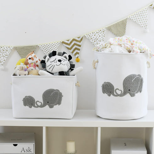 INough Baby Gift Baskets Empty Large Storage Container Fabric Toys Basket, Elephant Toy Box with Drawstring Closure for Wipes and Diapers, Nursery...