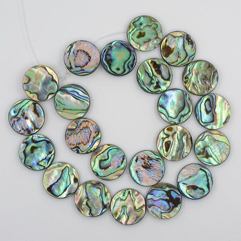 18mm Natural Abalone Shell Flat Coin Beads Strand 16 Inch Jewelry Making Beads...