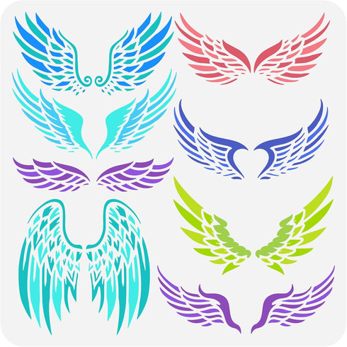 FINGERINSPIRE Angel Wings Stencils 11.8x11.8inch 8 Style Feather Wings Painting Template Reusable Fantasy Wings Decoration Stencil Wings Pattern S...
