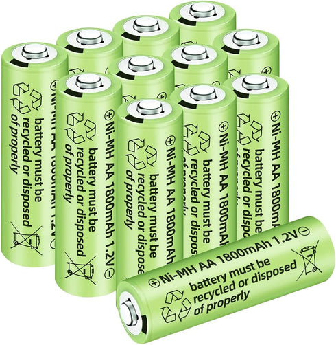 12PCS 1.2V 1800mAh Ni-MH AA Rechargeable Battery for Wireless Microphones, Electric Toys, Remote Mice, Calculators, Razors, Keyboards (12PCS Batte...