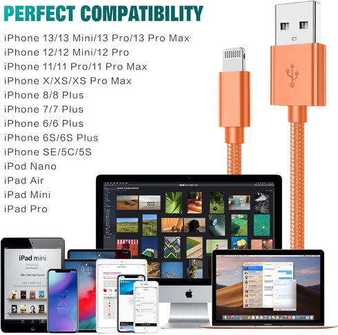 iPhone Charger Cable 2Pack 10FT MFi Certified Lightning Cable Nylon Braided High Speed Data Sync Cord Fast Charging Long Cord Compatible iPhone 13...