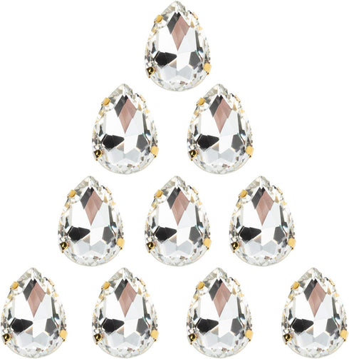 Choupee Sew On Rhinestone Tear Drop Crystal Rhinestones in Gold Setting 48 Pcs (White, 13 X 18 MM)...