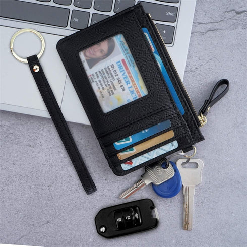 Aiyo Nice Women Slim RFID Card Case Holder Wristlet Zip ID Case Wallet Small Leather Wallet Coin Purse with Keychain...