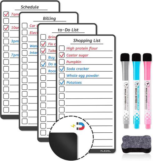 Magnetic Dry Erase List Board Set for Fridge, Dry Erase to Do List & Grocery List Refrigerator Whiteboard - Set of 4, 3 Markers + Eraser...