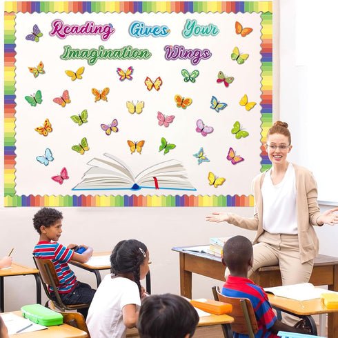 gisgfim Reading Bulletin Board Decorations Set Classroom Butterfly Bulletin Board Borders Cutouts Reading Gives Your Imagination Wings Back to Sch...