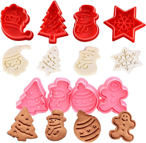 KAISHANE Christmas Themed MINI Cookie Cutter Embossing Mold Fondant Stamper Set - 8Pcs Plastic spring die Biscuits Pastry Cutter Set 3D Cookie Cak...