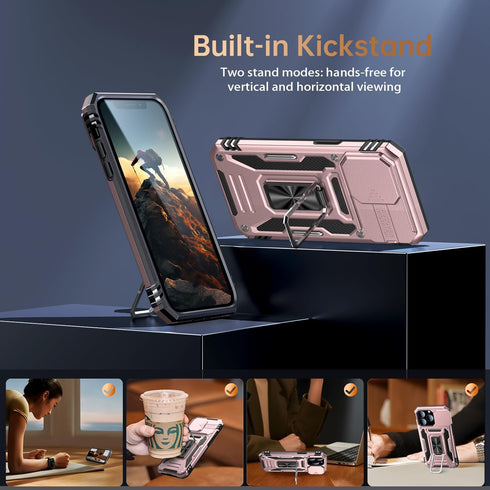 MERRO for iPhone 13 Pro Case with Screen Protector,Sliding Camera Cover,Military-Grade Cover with Magnetic Stand Phone Case 6.1" Rose Gold...