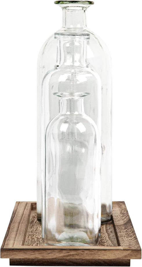 Creative Co-Op Set of 5 Vintage Bottle Vases on Wood Tray...