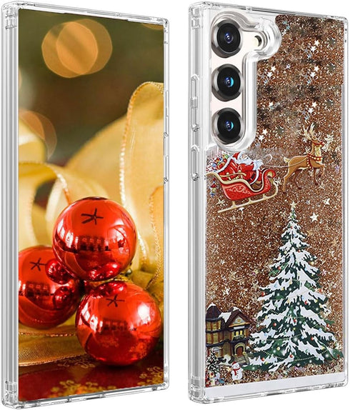 Glitter Christmas Case for Samsung Galaxy A14 5G, Cute Christmas Tree Santa Elk Liquid Flowing Floating Moving Bling Sparkle Clear Shockproof Wome...