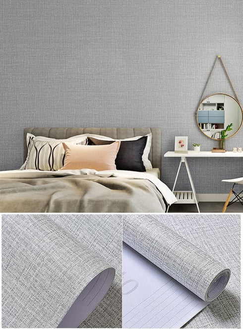 Fabric Peel and Stick Wallpaper Gray Faux Grasscloth Wallpaper Self-Adhesive Linen Wallpaper 17.8” x 197” Removable Wallpaper Embossed Textured Co...