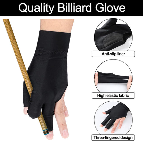 8 Pcs 3 Fingers Pool Gloves Billiards Left Hand Shooters Snooker Cue Sport Glove Show Gloves for Women Men Billiard Shooters Carom Sports Accessor...